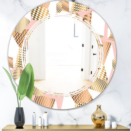 Gold and Rose Cubes I - Modern Round or Oval Wall Mirror - Triple C