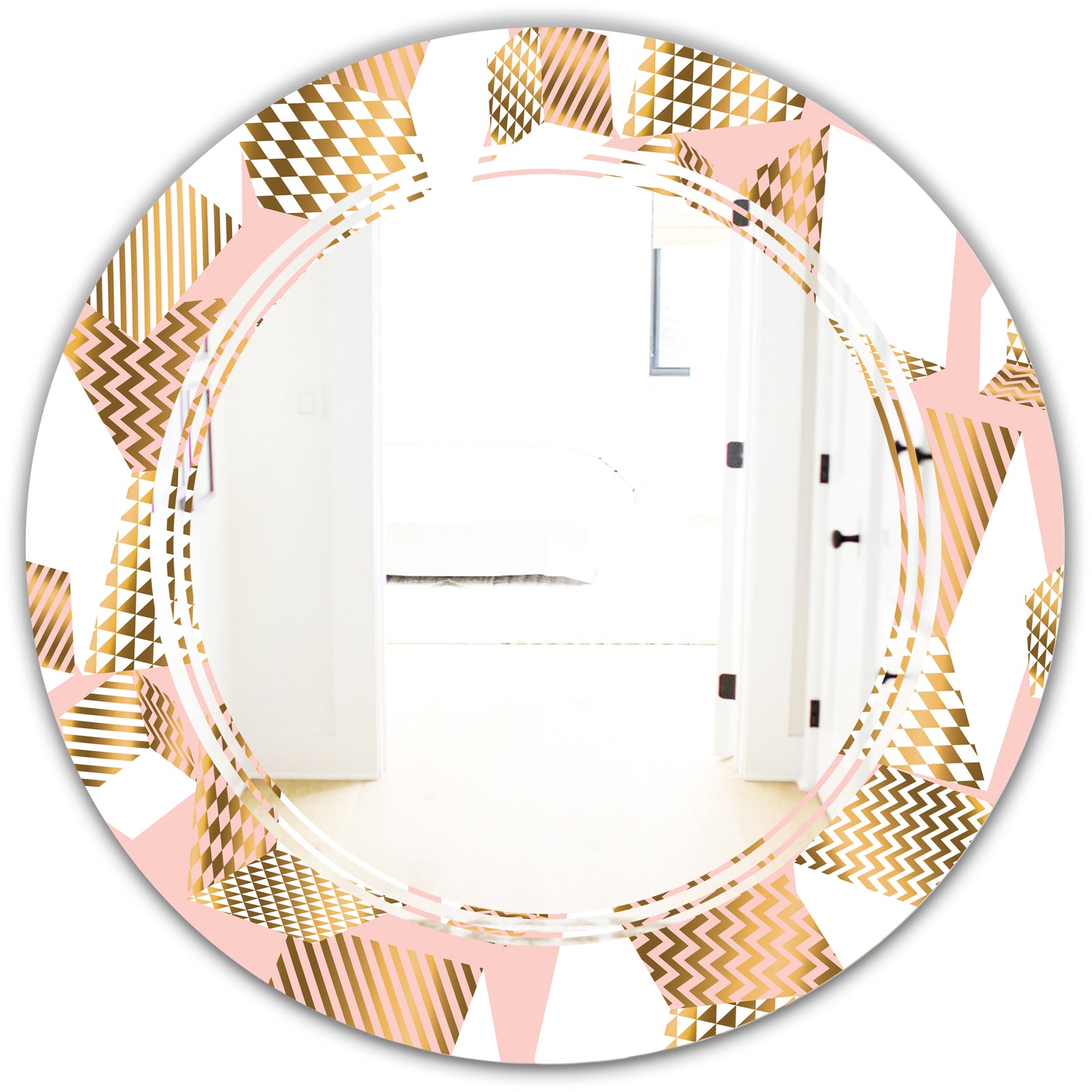 Gold and Rose Cubes I - Modern Round or Oval Wall Mirror - Triple C