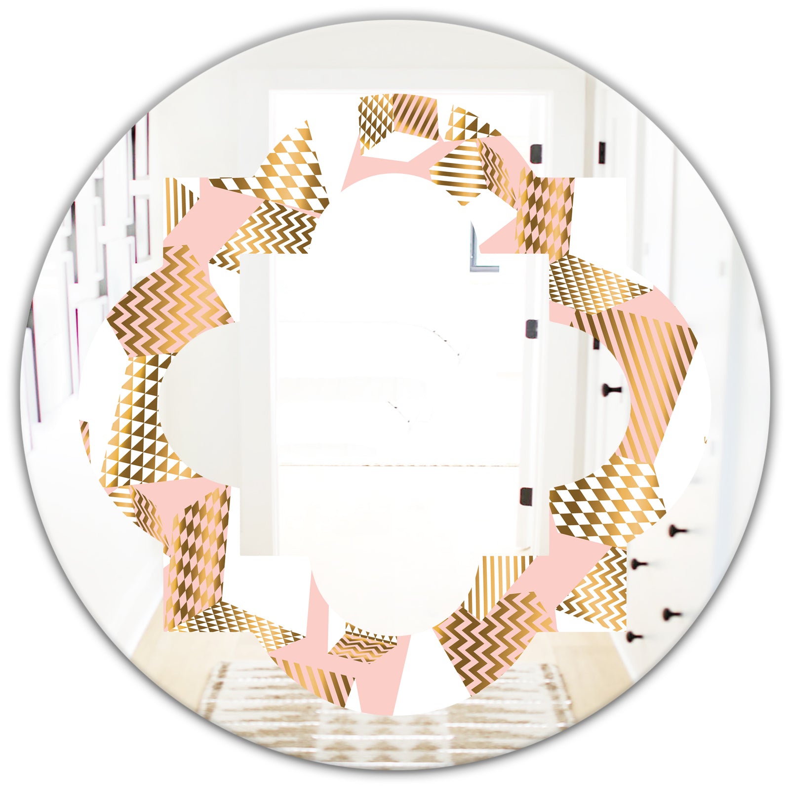 Gold and Rose Cubes I - Modern Round or Oval Wall Mirror - Quatrefoil