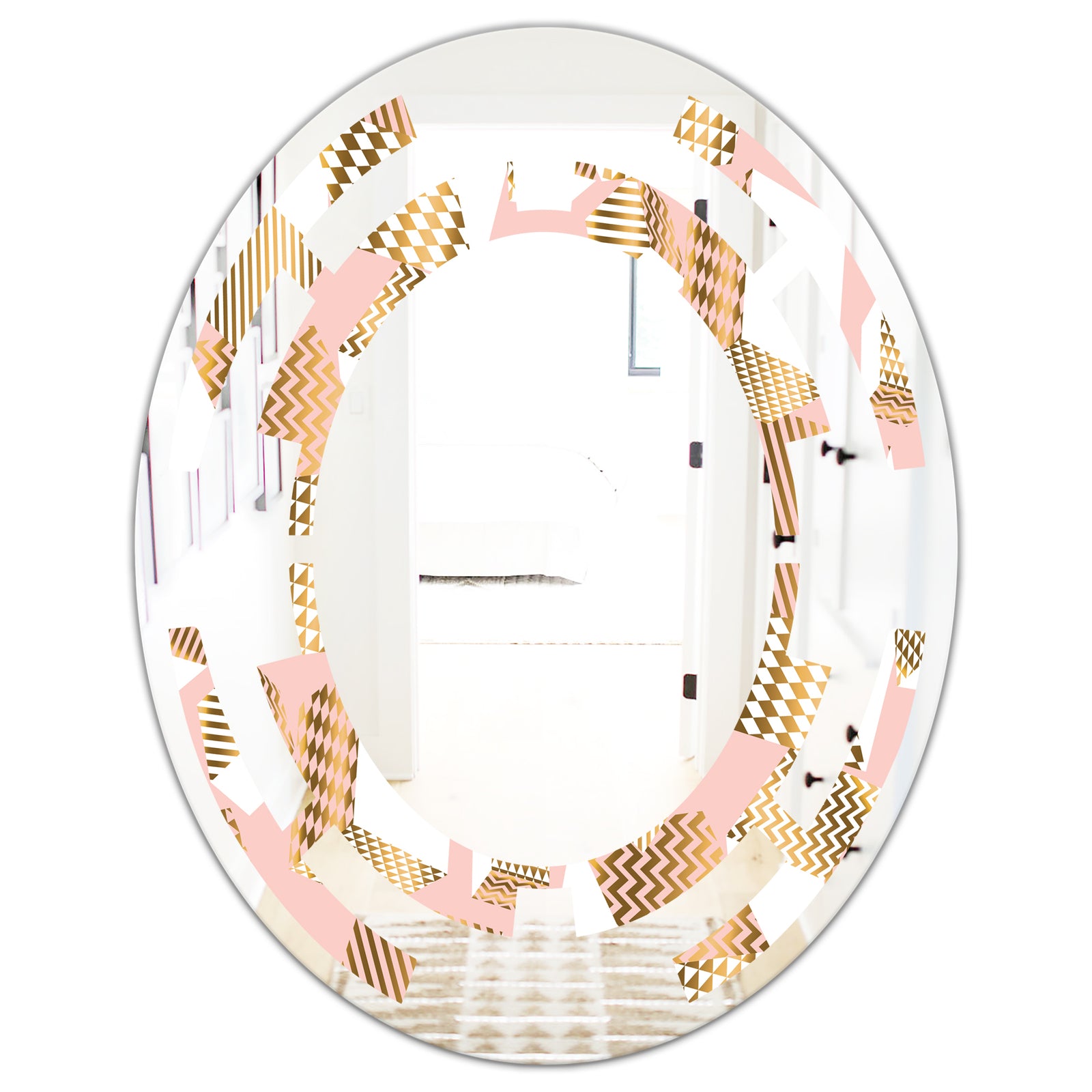 Gold and Rose Cubes I - Modern Round or Oval Wall Mirror - Space