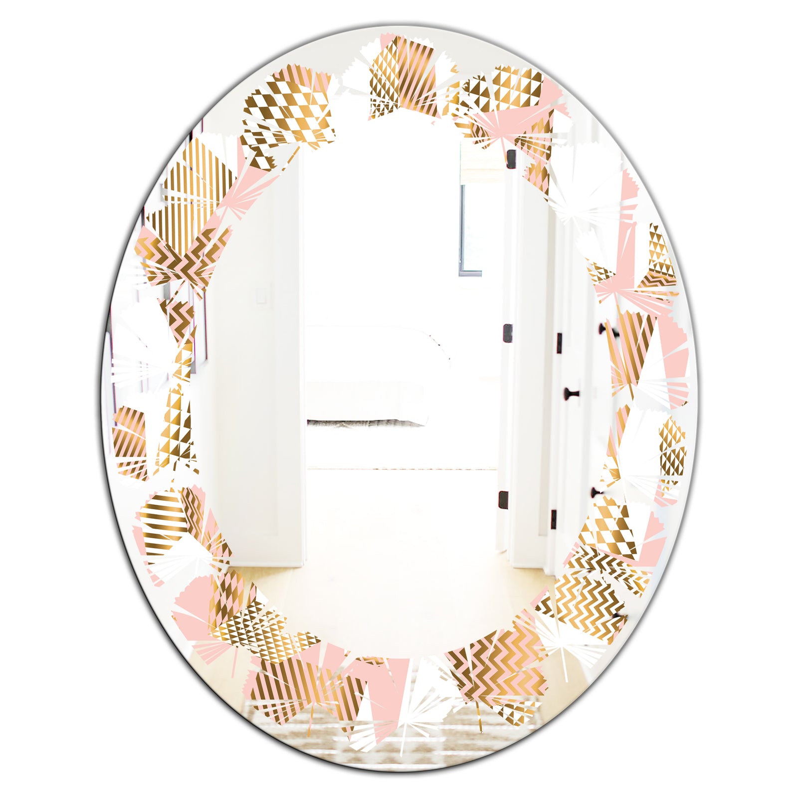 Gold and Rose Cubes I - Modern Round or Oval Wall Mirror - Leaves