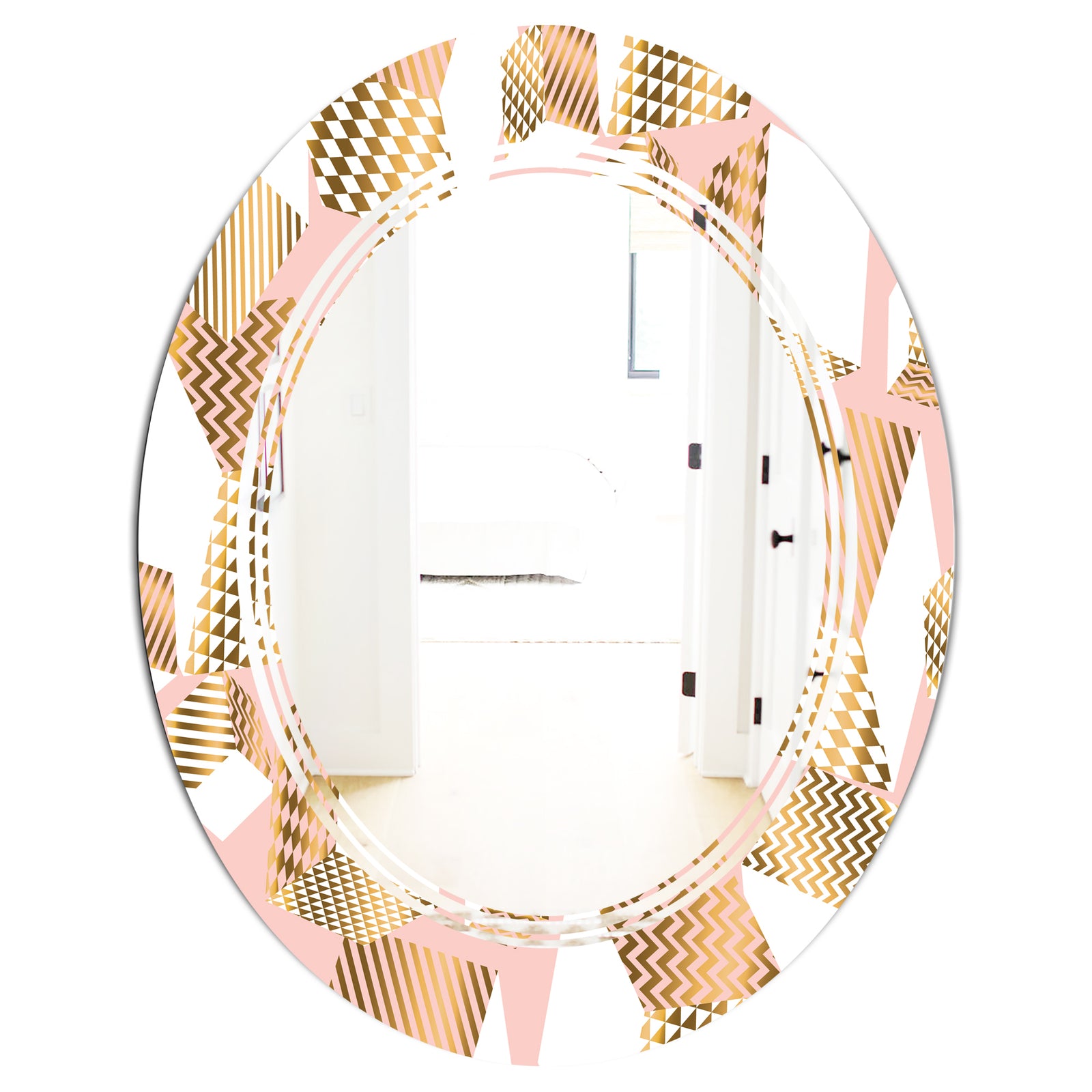 Gold and Rose Cubes I - Modern Round or Oval Wall Mirror - Triple C