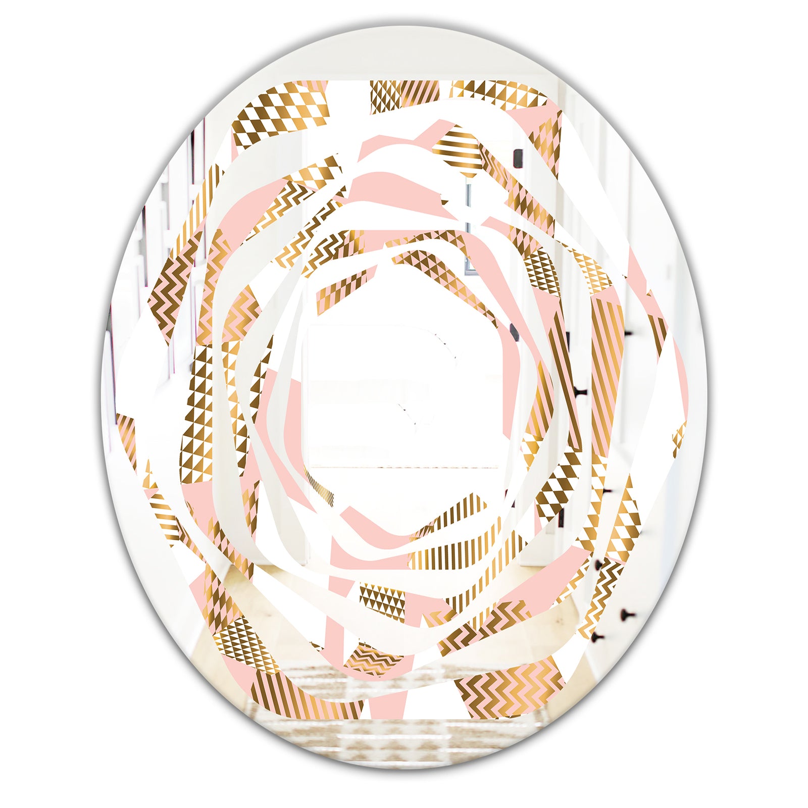 Gold and Rose Cubes I - Modern Round or Oval Wall Mirror - Whirl