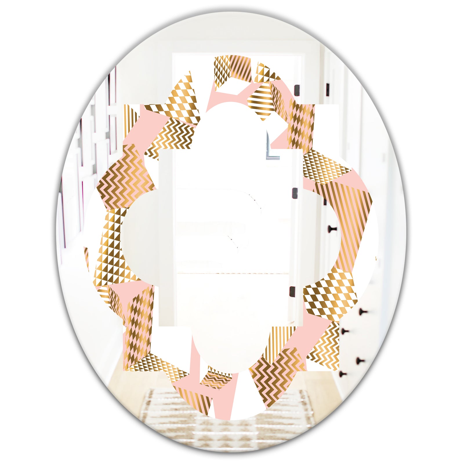 Gold and Rose Cubes I - Modern Round or Oval Wall Mirror - Quatrefoil