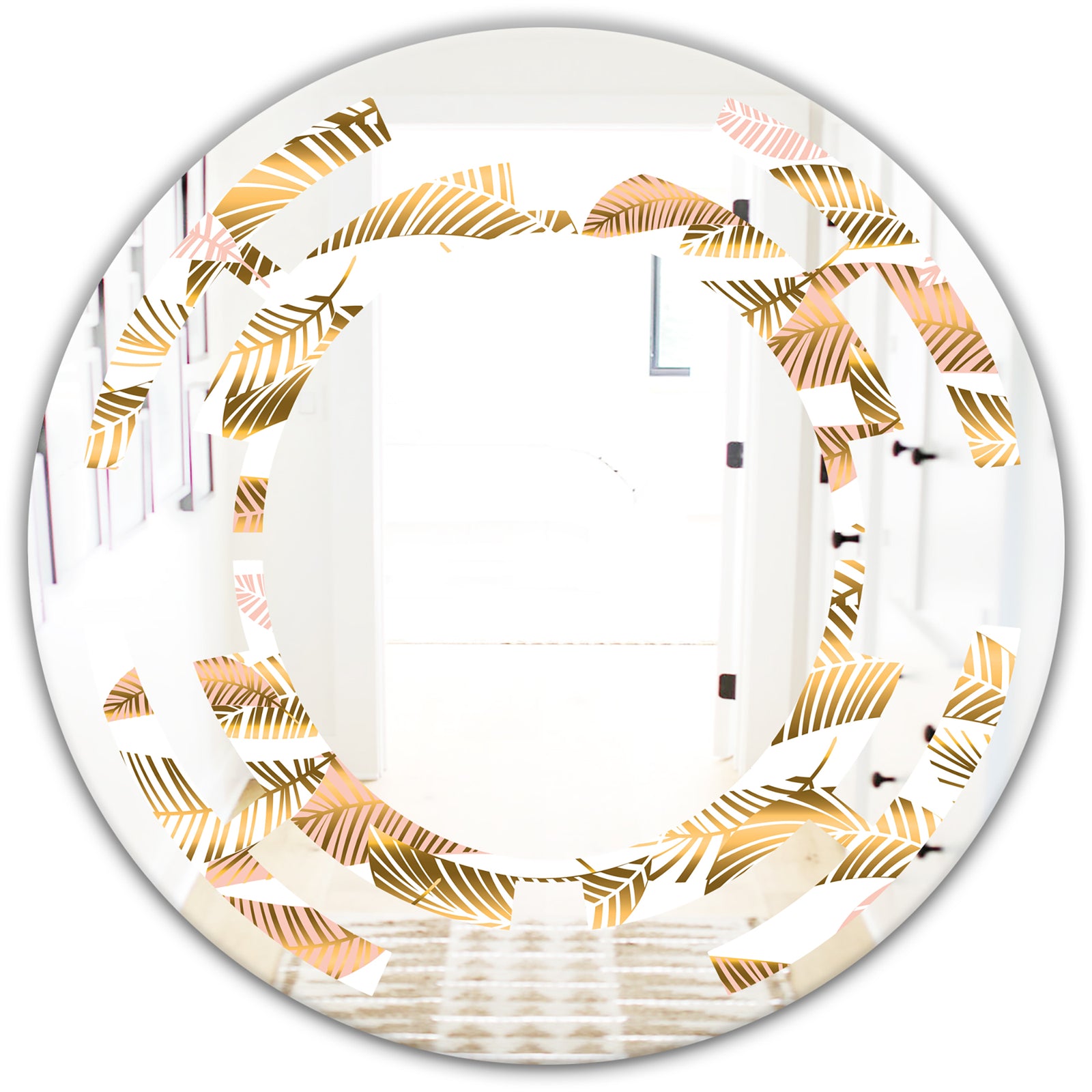 Golden Tropical Pattern III - Modern Round or Oval Wall Mirror - Space