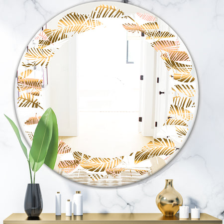 Golden Tropical Pattern III - Modern Round or Oval Wall Mirror - Leaves