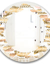 Golden Tropical Pattern III - Modern Round or Oval Wall Mirror - Leaves
