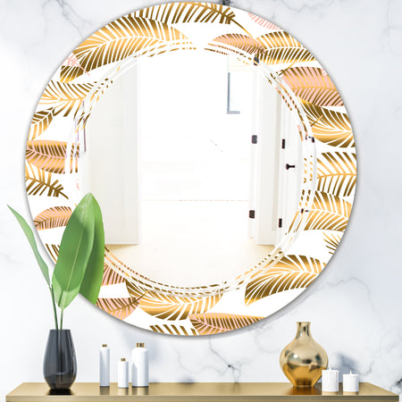 Golden Tropical Pattern III - Modern Round or Oval Wall Mirror - Triple C