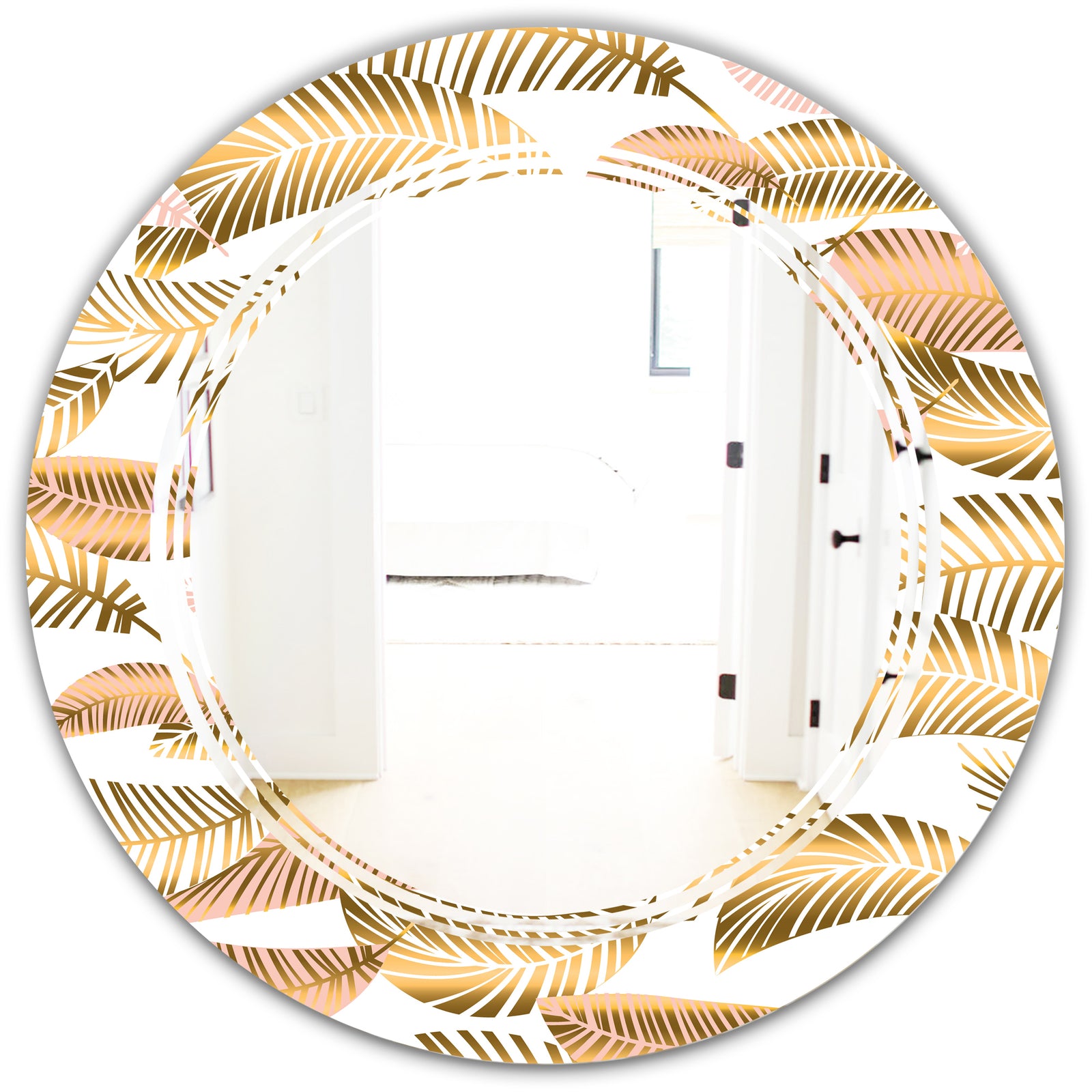 Golden Tropical Pattern III - Modern Round or Oval Wall Mirror - Triple C