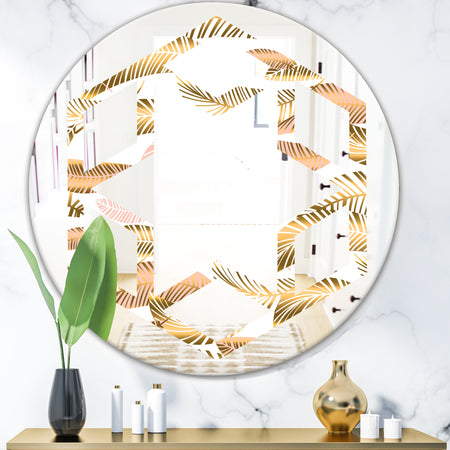 Golden Tropical Pattern III - Modern Round or Oval Wall Mirror - Hexagon Star