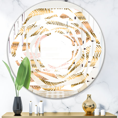 Golden Tropical Pattern III - Modern Round or Oval Wall Mirror - Whirl