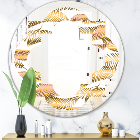 Golden Tropical Pattern III - Modern Round or Oval Wall Mirror - Quatrefoil