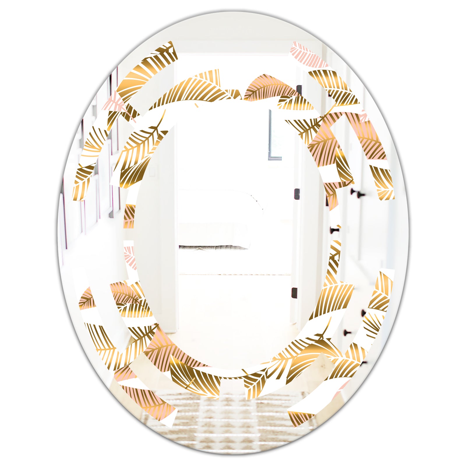 Golden Tropical Pattern III - Modern Round or Oval Wall Mirror - Space