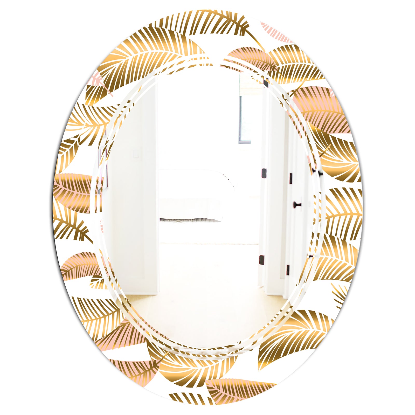 Golden Tropical Pattern III - Modern Round or Oval Wall Mirror - Triple C