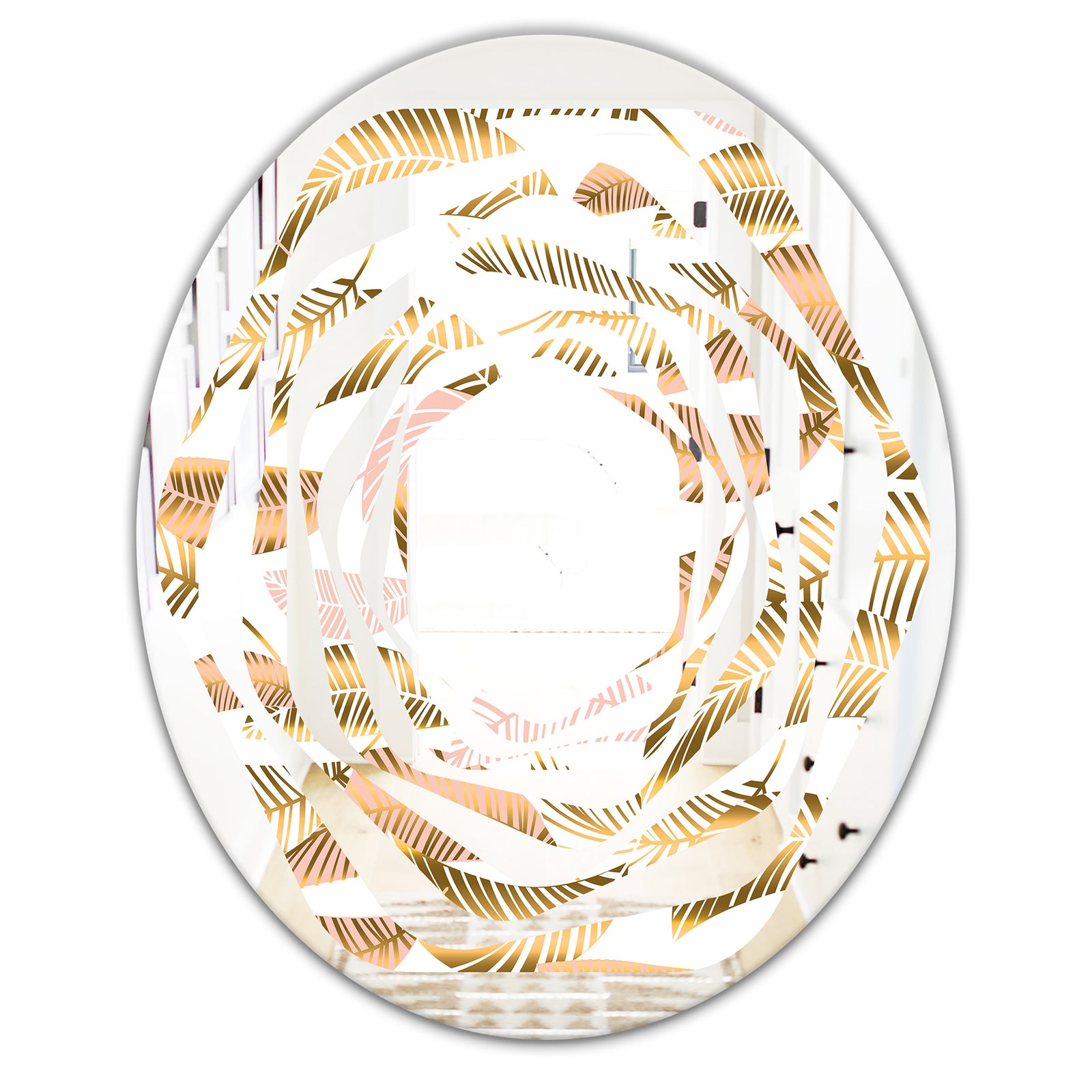 Golden Tropical Pattern III - Modern Round or Oval Wall Mirror - Whirl