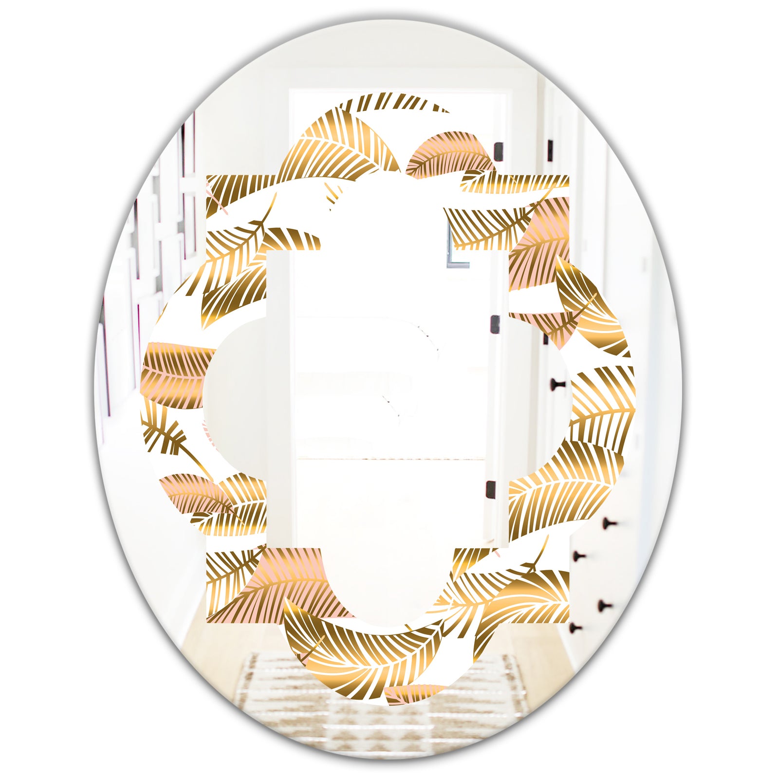 Golden Tropical Pattern III - Modern Round or Oval Wall Mirror - Quatrefoil