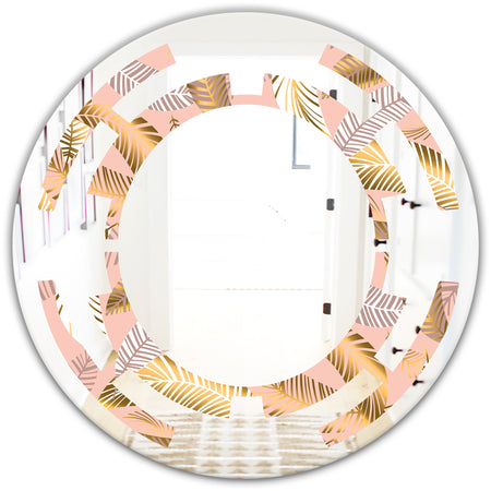 Golden Tropical Pattern V - Modern Round or Oval Wall Mirror - Space