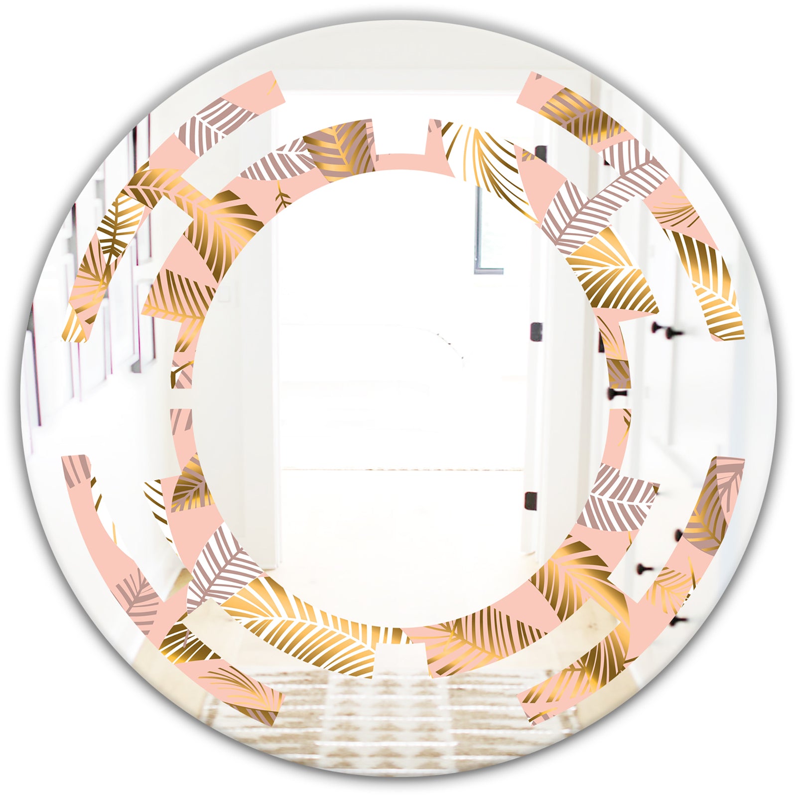 Golden Tropical Pattern V - Modern Round or Oval Wall Mirror - Space