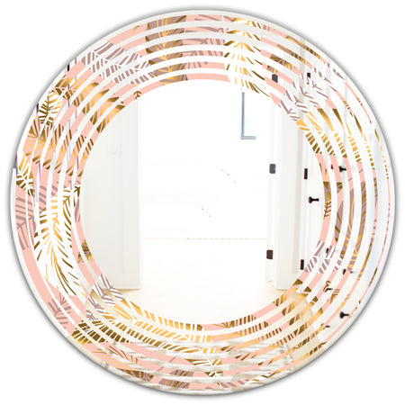 Golden Tropical Pattern V - Modern Round or Oval Wall Mirror - Wave