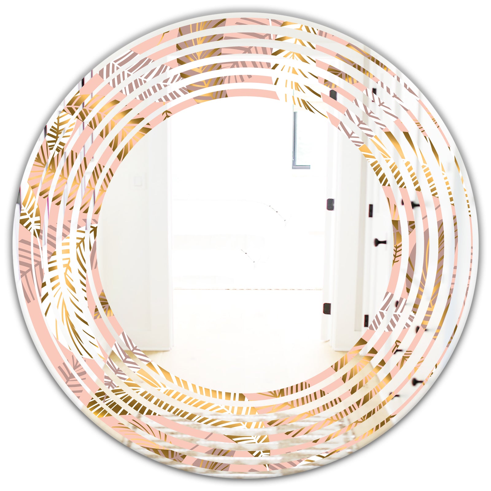 Golden Tropical Pattern V - Modern Round or Oval Wall Mirror - Wave
