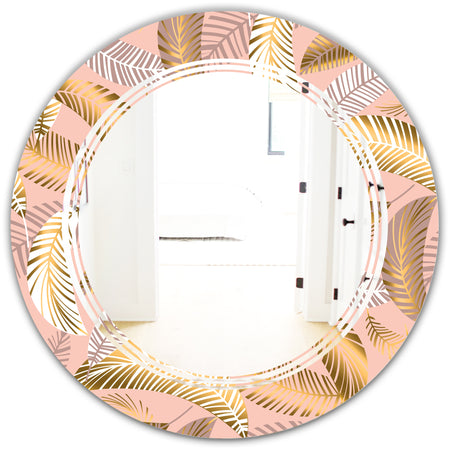 Golden Tropical Pattern V - Modern Round or Oval Wall Mirror - Triple C