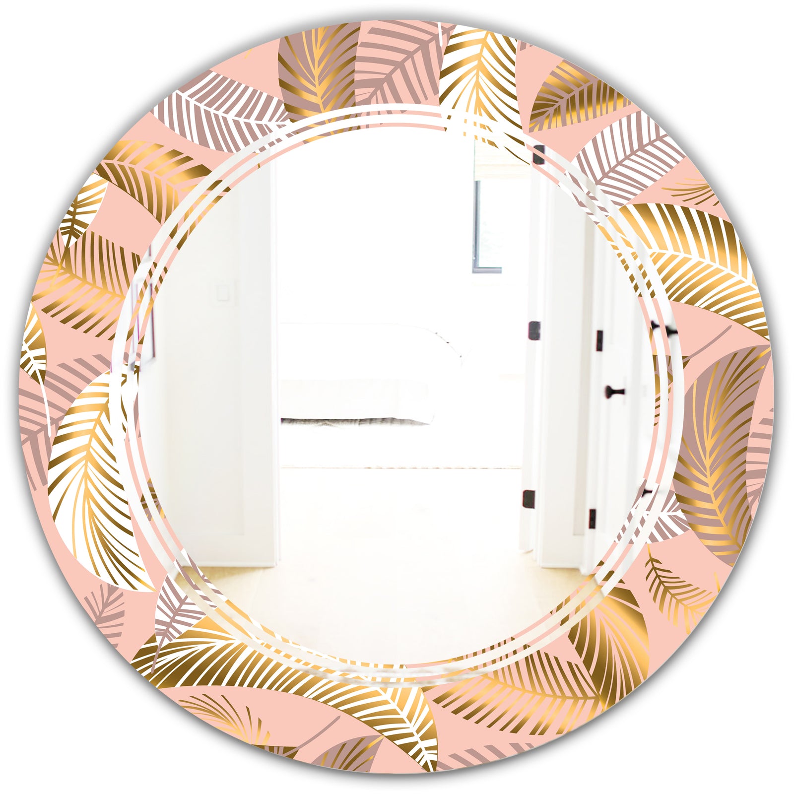 Golden Tropical Pattern V - Modern Round or Oval Wall Mirror - Triple C