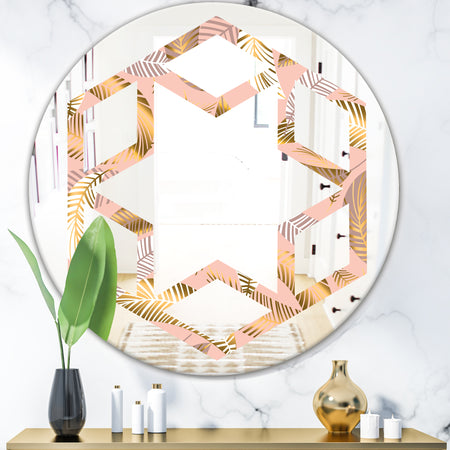Golden Tropical Pattern V - Modern Round or Oval Wall Mirror - Hexagon Star