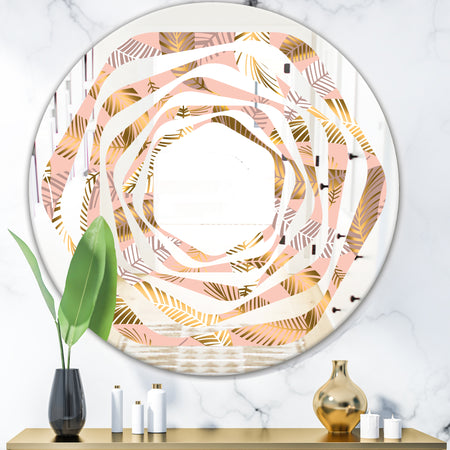 Golden Tropical Pattern V - Modern Round or Oval Wall Mirror - Whirl