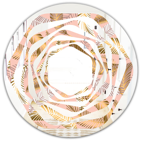 Golden Tropical Pattern V - Modern Round or Oval Wall Mirror - Whirl