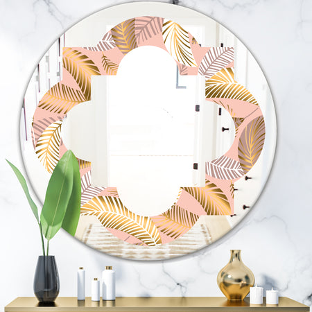 Golden Tropical Pattern V - Modern Round or Oval Wall Mirror - Quatrefoil