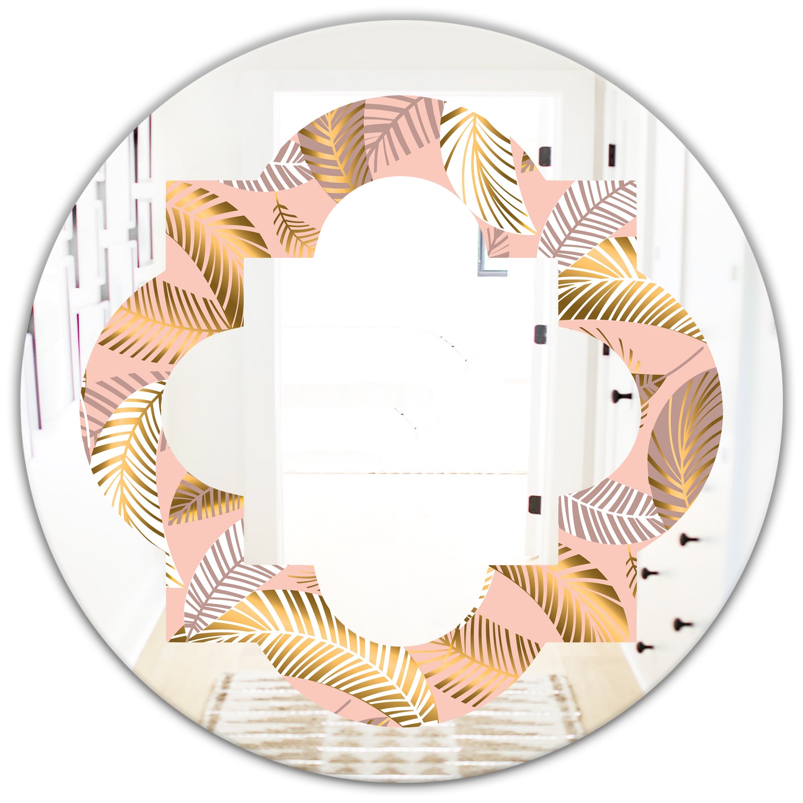 Golden Tropical Pattern V - Modern Round or Oval Wall Mirror - Quatrefoil