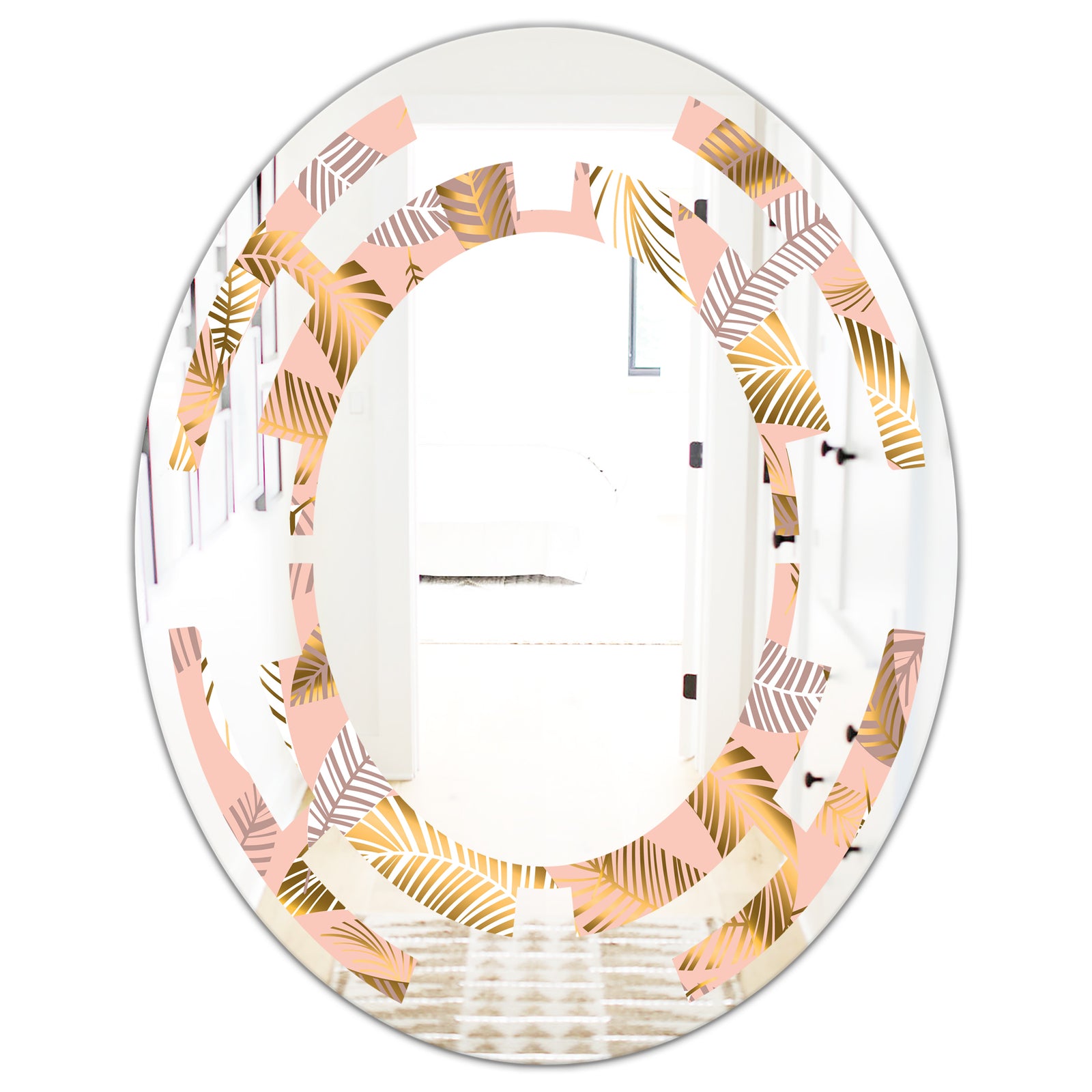 Golden Tropical Pattern V - Modern Round or Oval Wall Mirror - Space