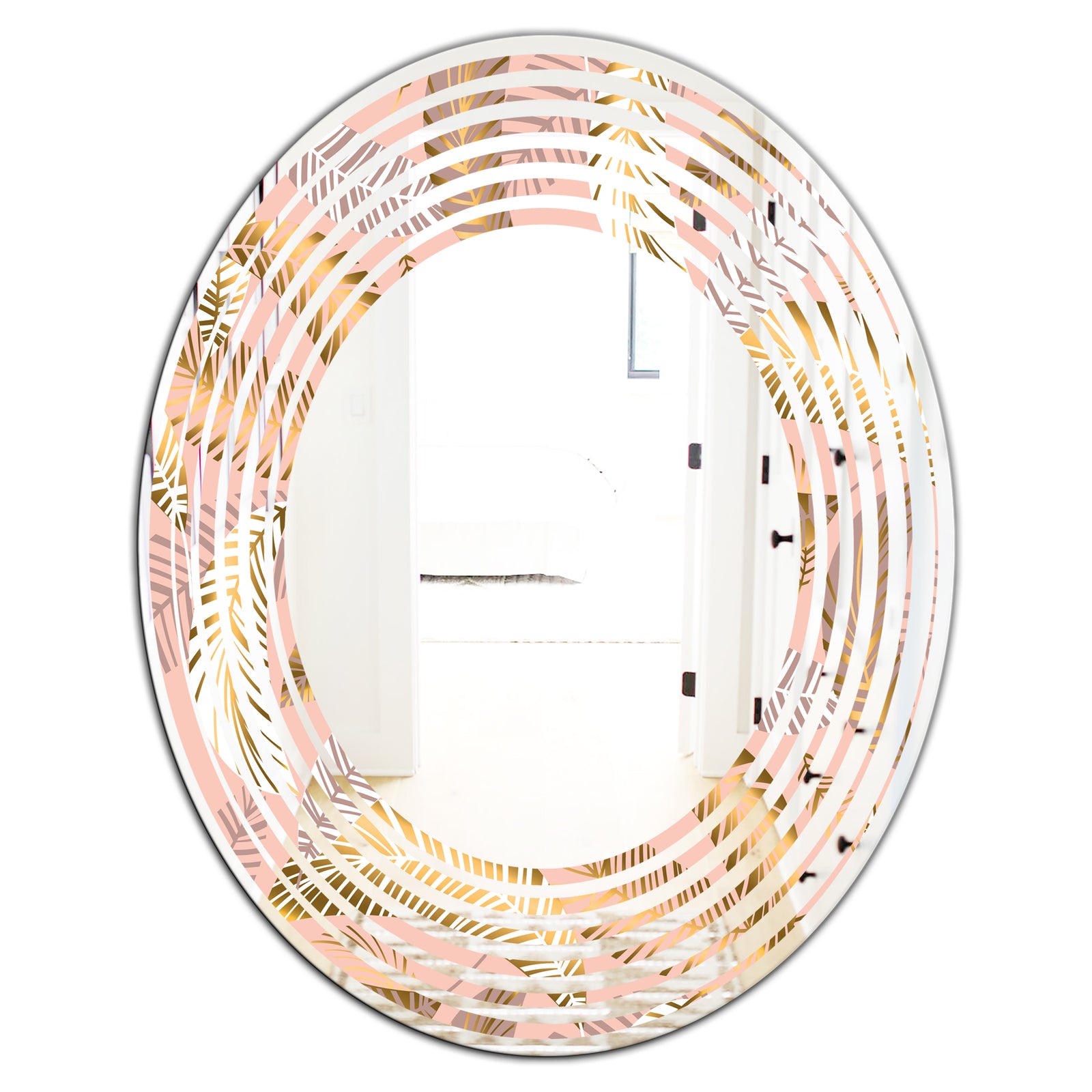 Golden Tropical Pattern V - Modern Round or Oval Wall Mirror - Wave