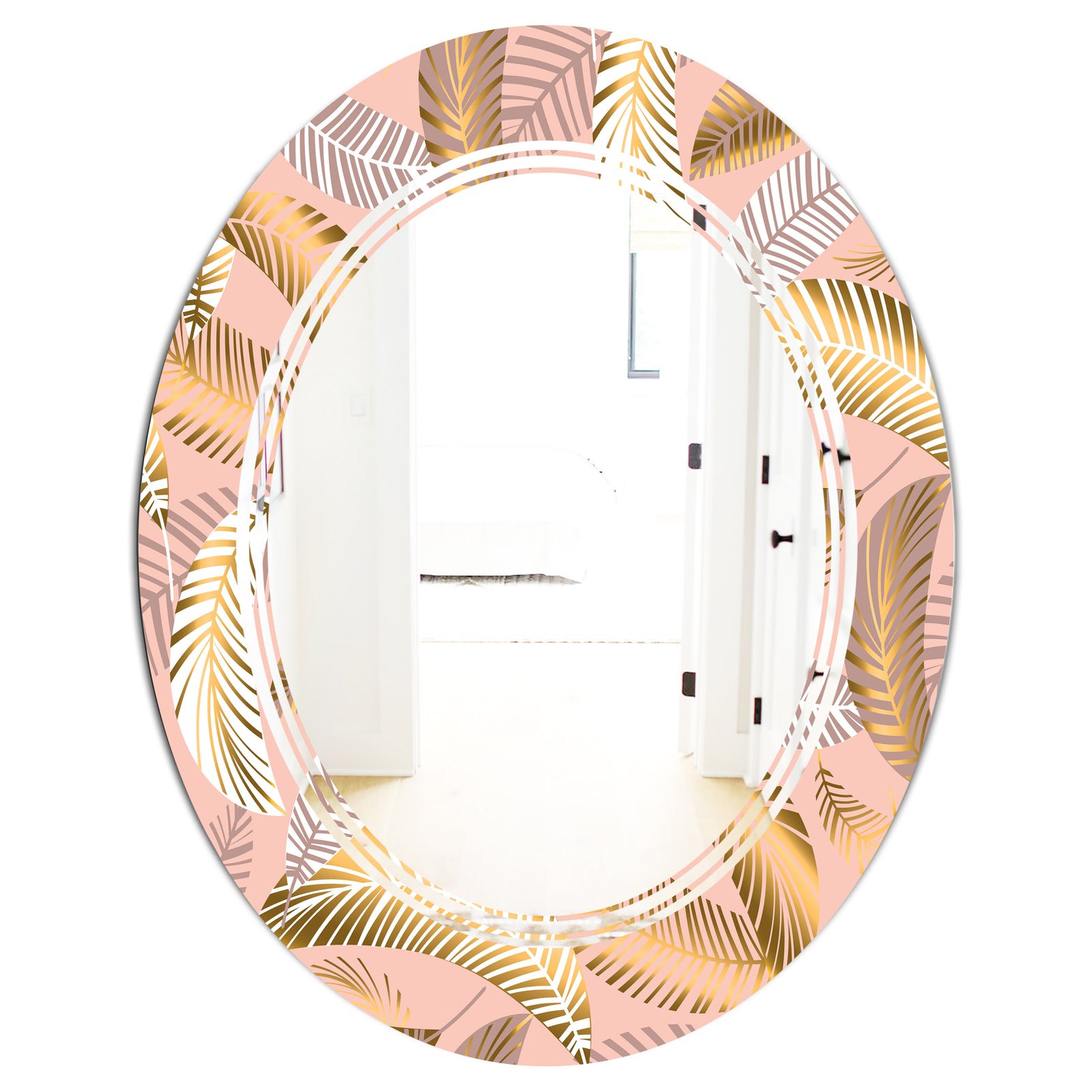 Golden Tropical Pattern V - Modern Round or Oval Wall Mirror - Triple C