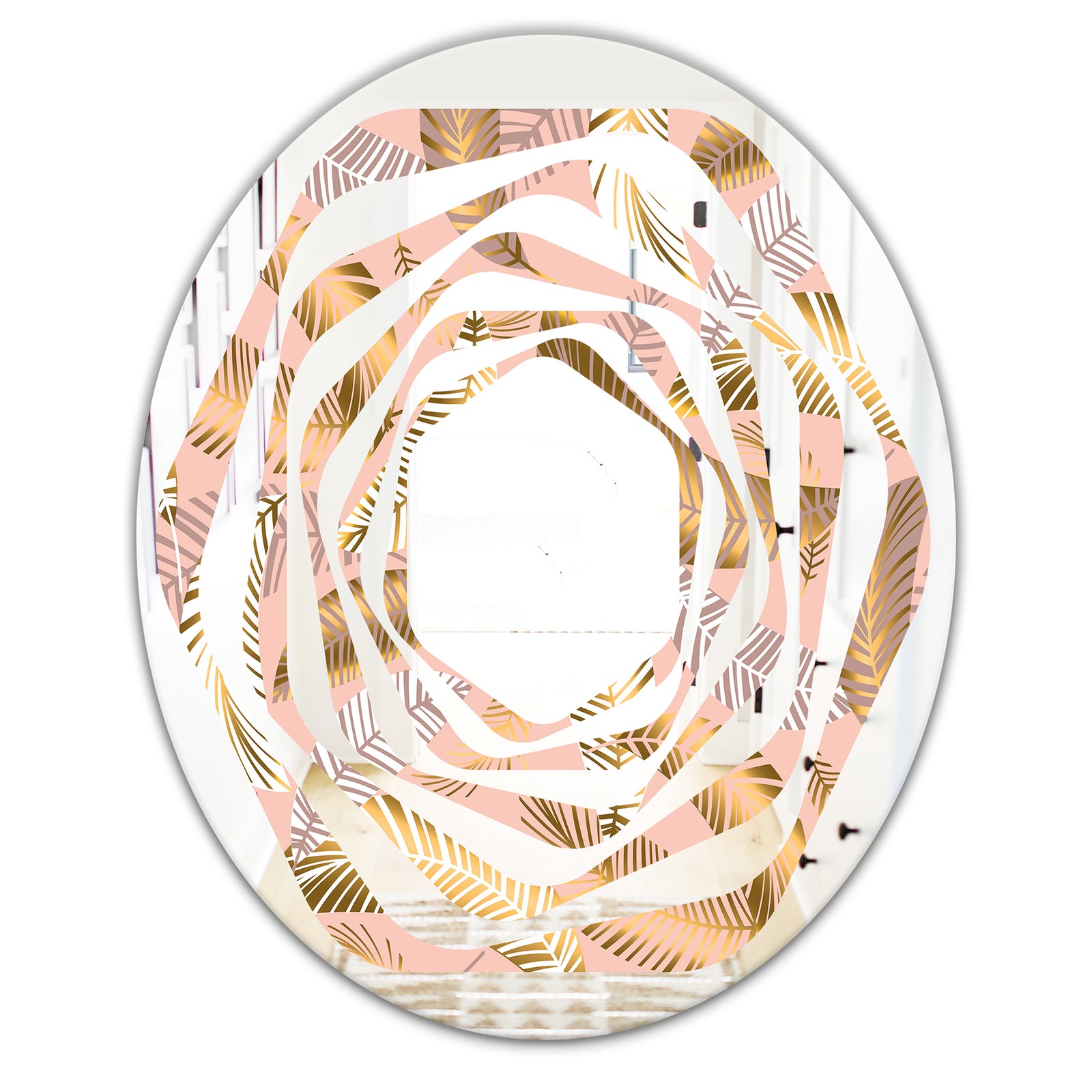 Golden Tropical Pattern V - Modern Round or Oval Wall Mirror - Whirl