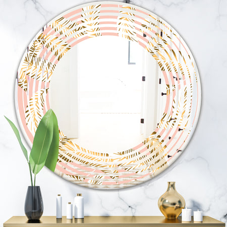 Golden Foliage IV - Modern Round or Oval Wall Mirror - Wave