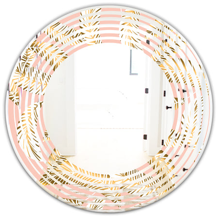 Golden Foliage IV - Modern Round or Oval Wall Mirror - Wave