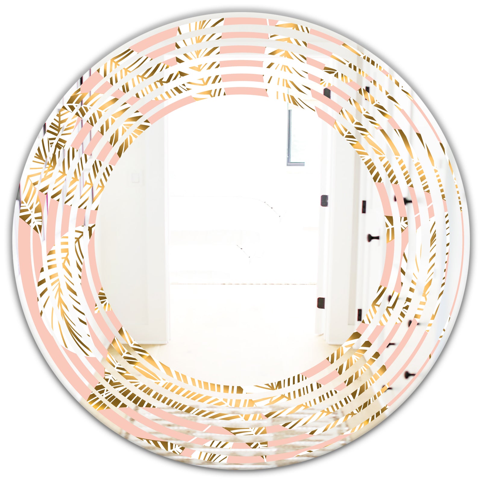 Golden Foliage IV - Modern Round or Oval Wall Mirror - Wave