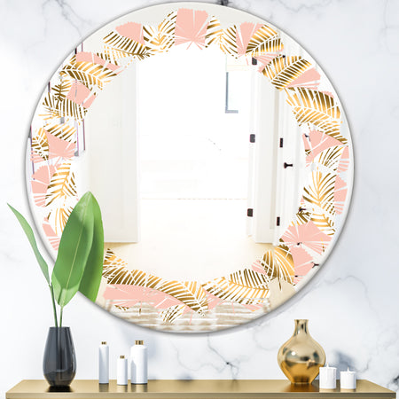 Golden Foliage IV - Modern Round or Oval Wall Mirror - Leaves
