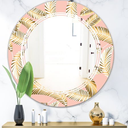 Golden Foliage IV - Modern Round or Oval Wall Mirror - Triple C