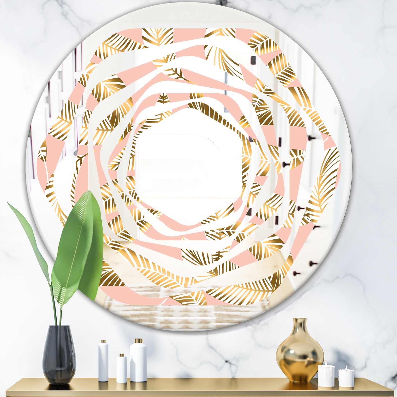 Golden Foliage IV - Modern Round or Oval Wall Mirror - Whirl