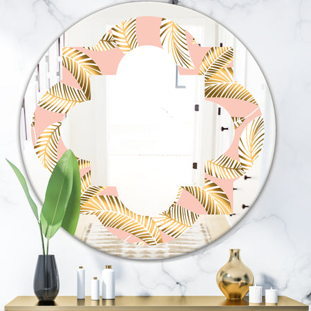 Golden Foliage IV - Modern Round or Oval Wall Mirror - Quatrefoil