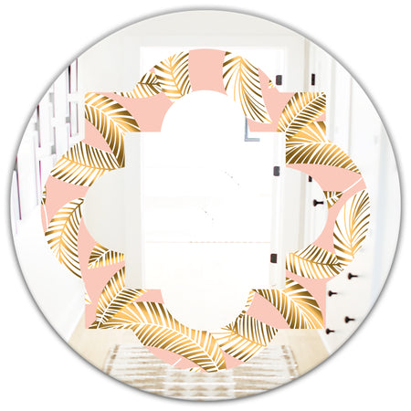 Golden Foliage IV - Modern Round or Oval Wall Mirror - Quatrefoil