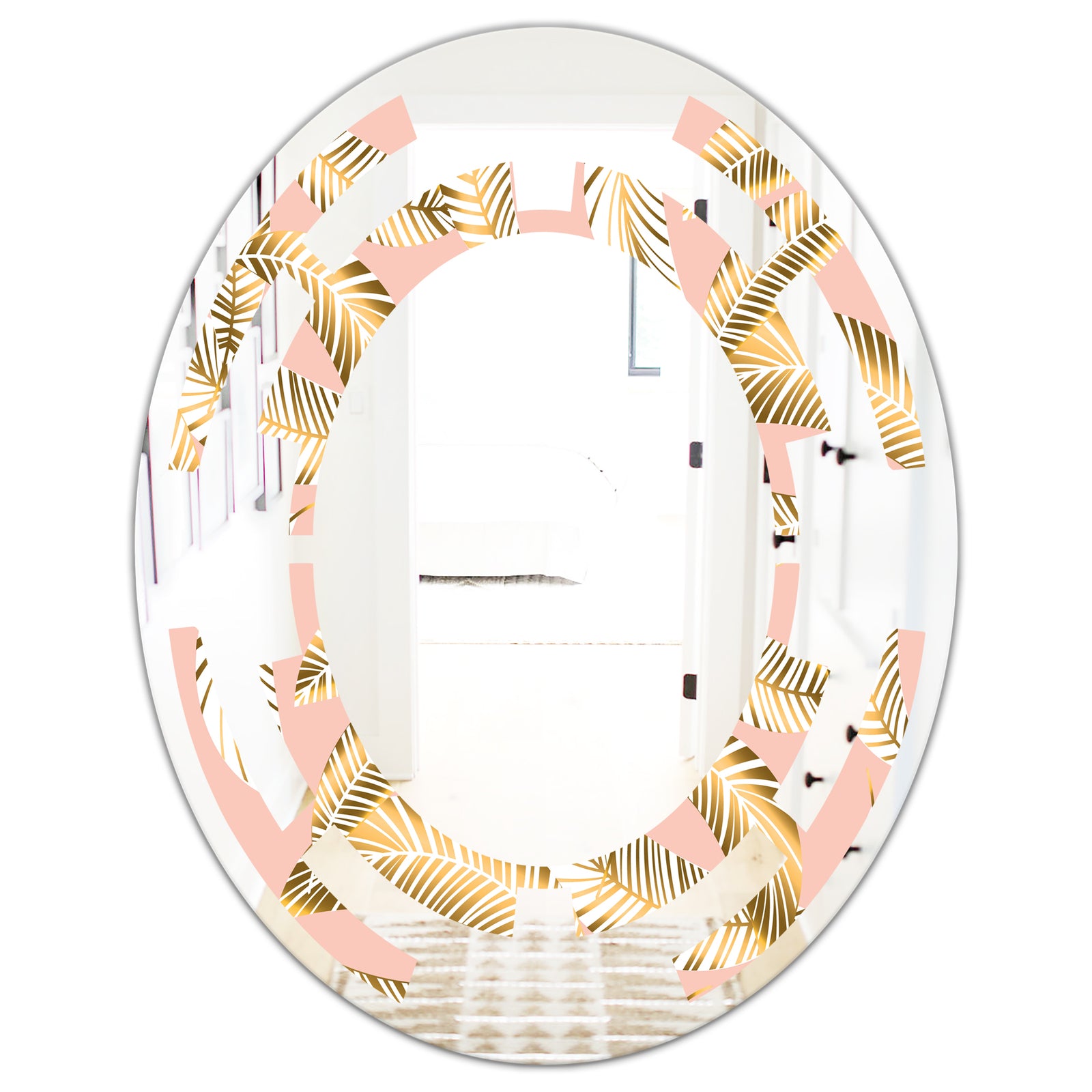 Golden Foliage IV - Modern Round or Oval Wall Mirror - Space