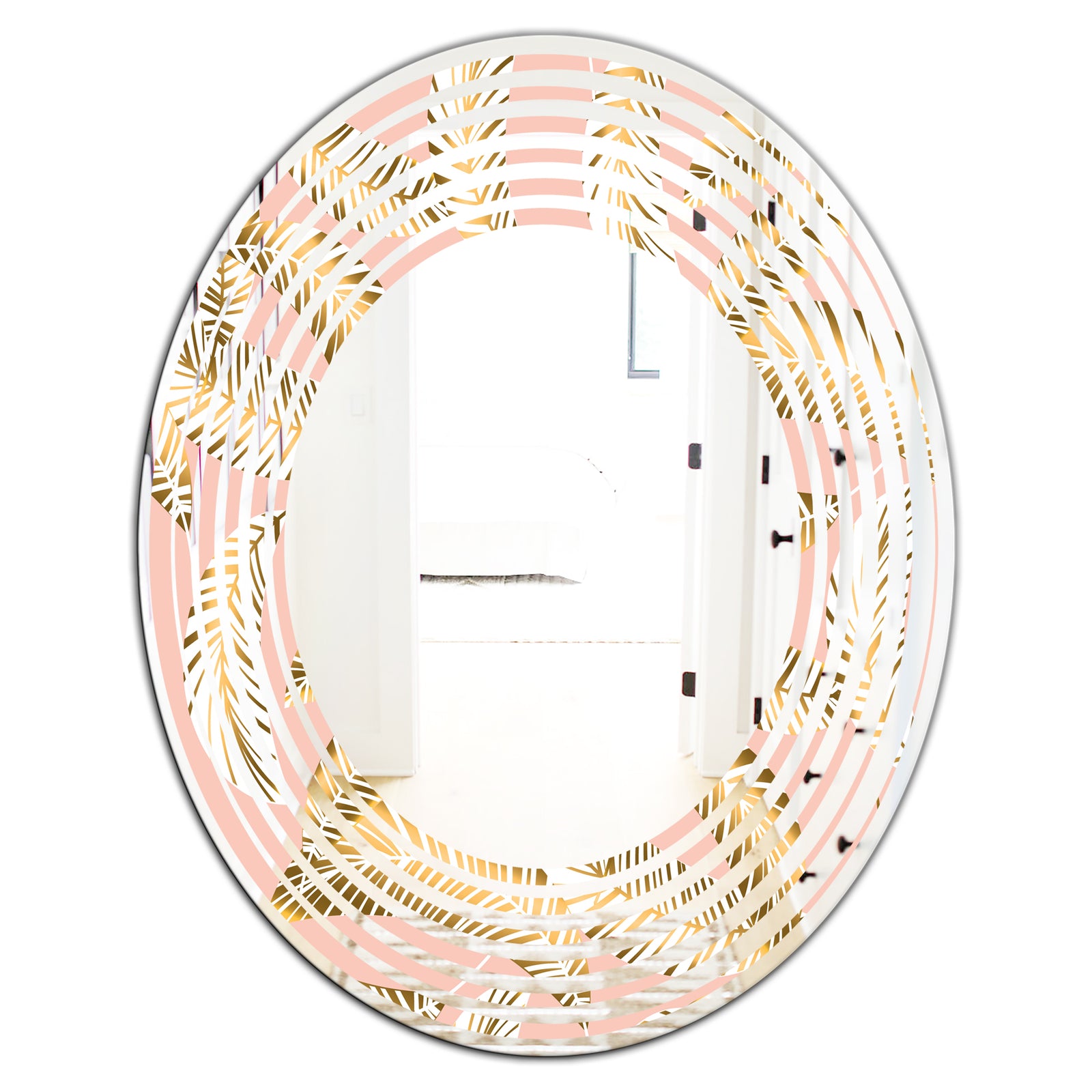 Golden Foliage IV - Modern Round or Oval Wall Mirror - Wave
