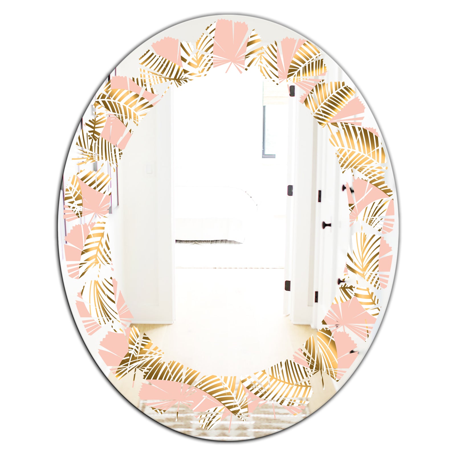 Golden Foliage IV - Modern Round or Oval Wall Mirror - Leaves