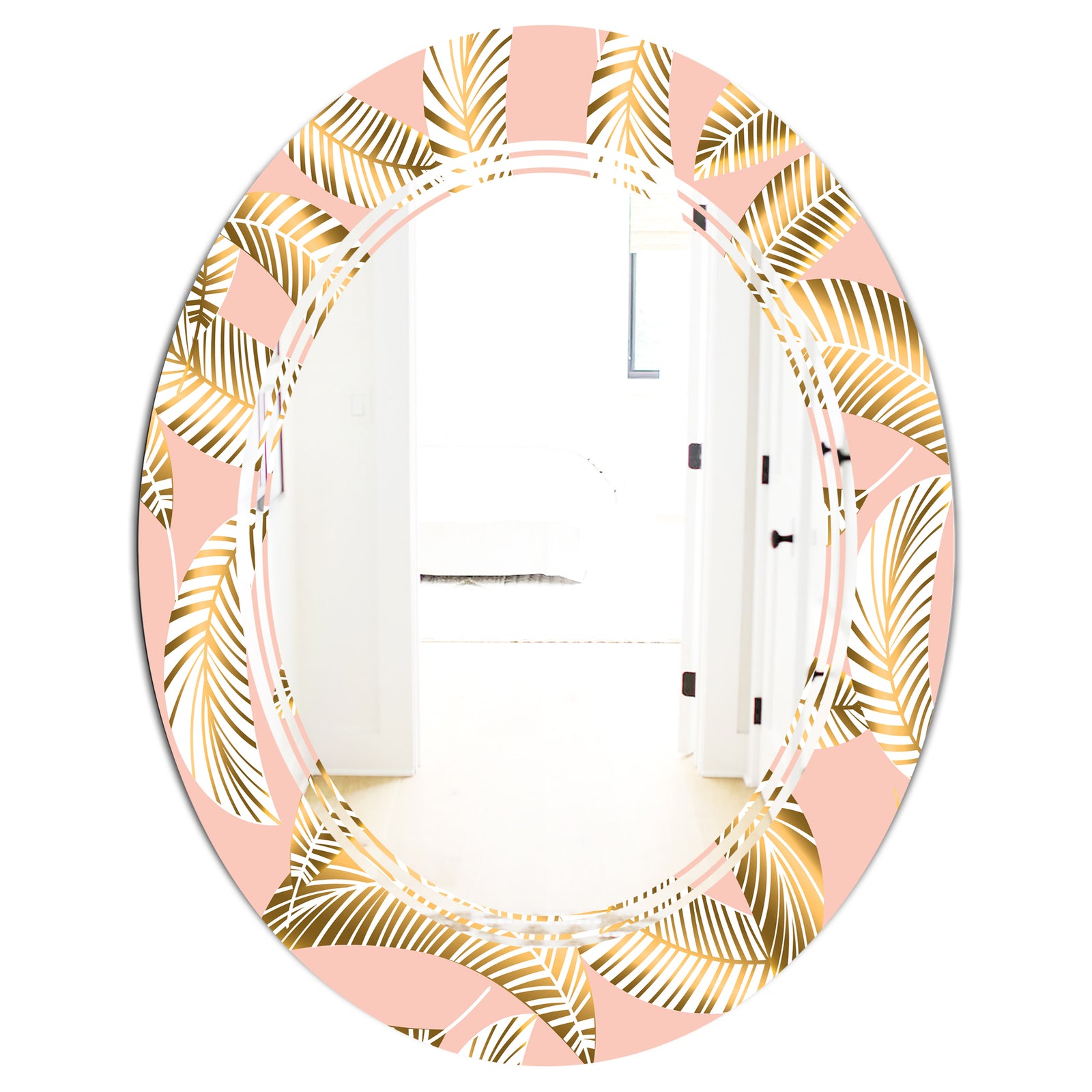 Golden Foliage IV - Modern Round or Oval Wall Mirror - Triple C