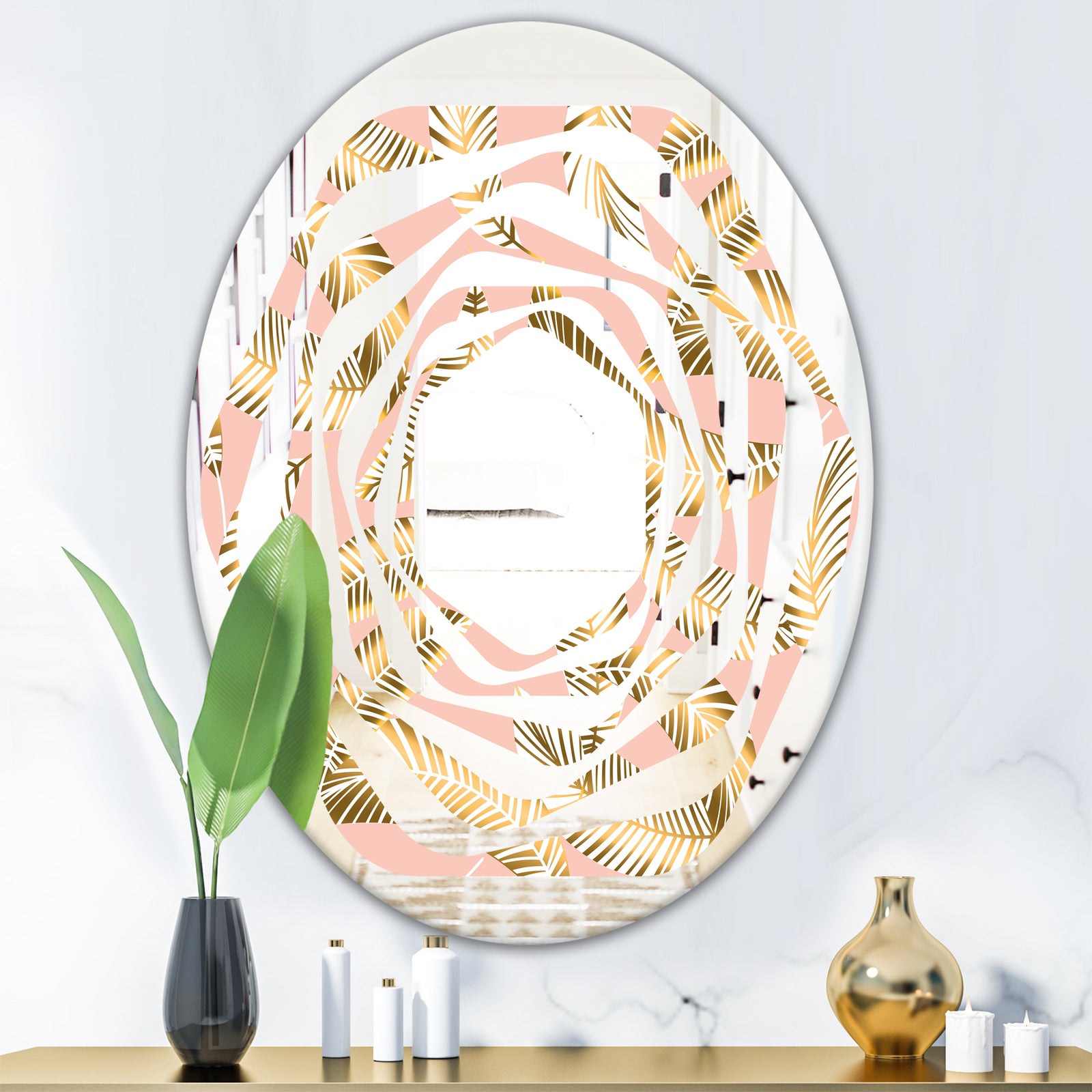 Golden Foliage IV - Modern Round or Oval Wall Mirror - Whirl