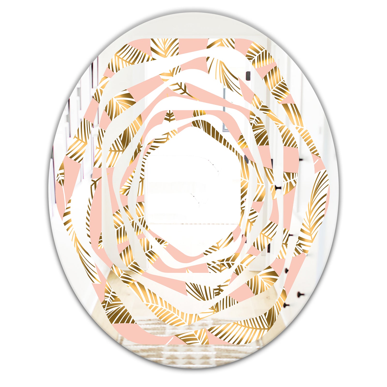Golden Foliage IV - Modern Round or Oval Wall Mirror - Whirl