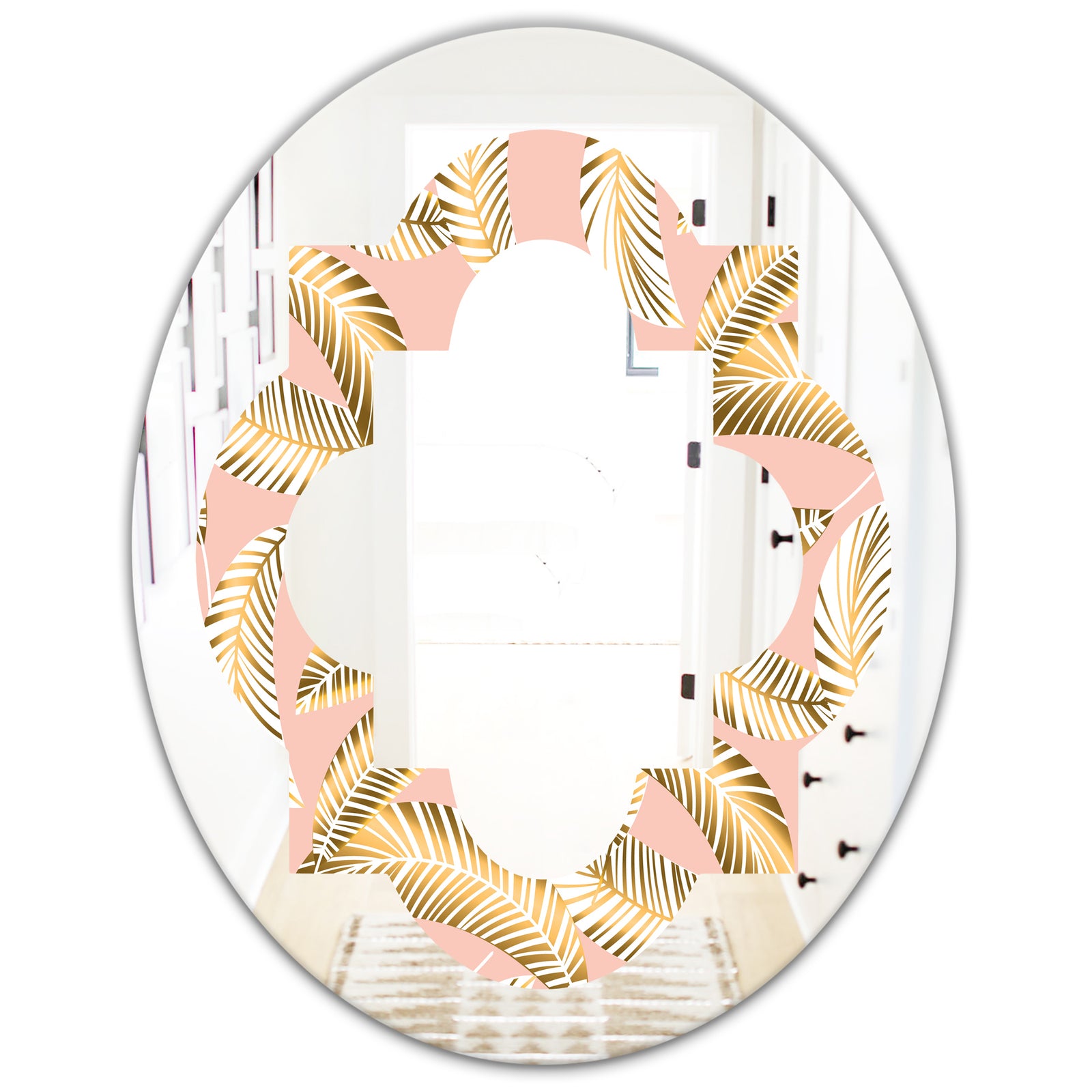 Golden Foliage IV - Modern Round or Oval Wall Mirror - Quatrefoil